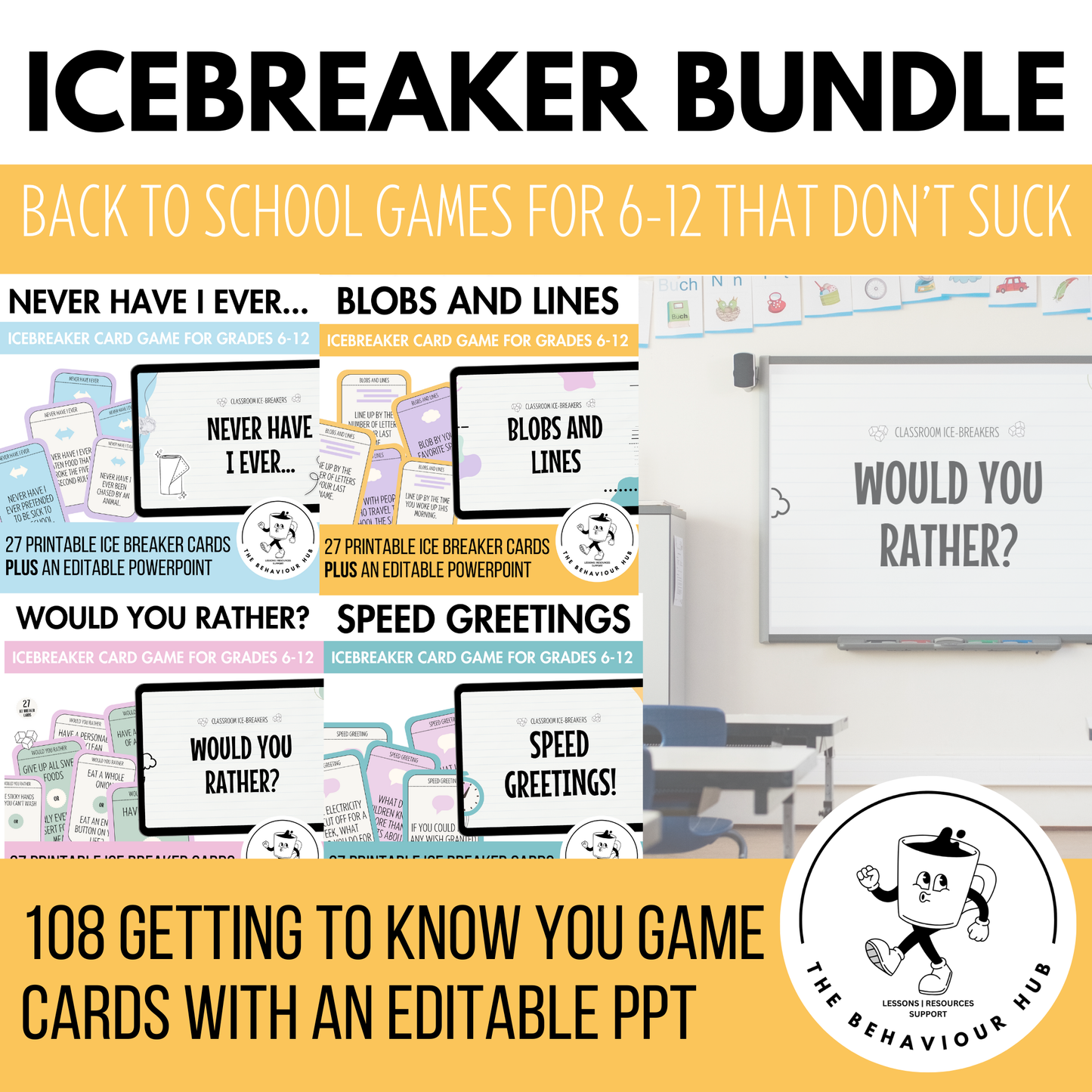 Back to School Icebreaker Bundle: 4 Card Games for First Day and Brain Breaks