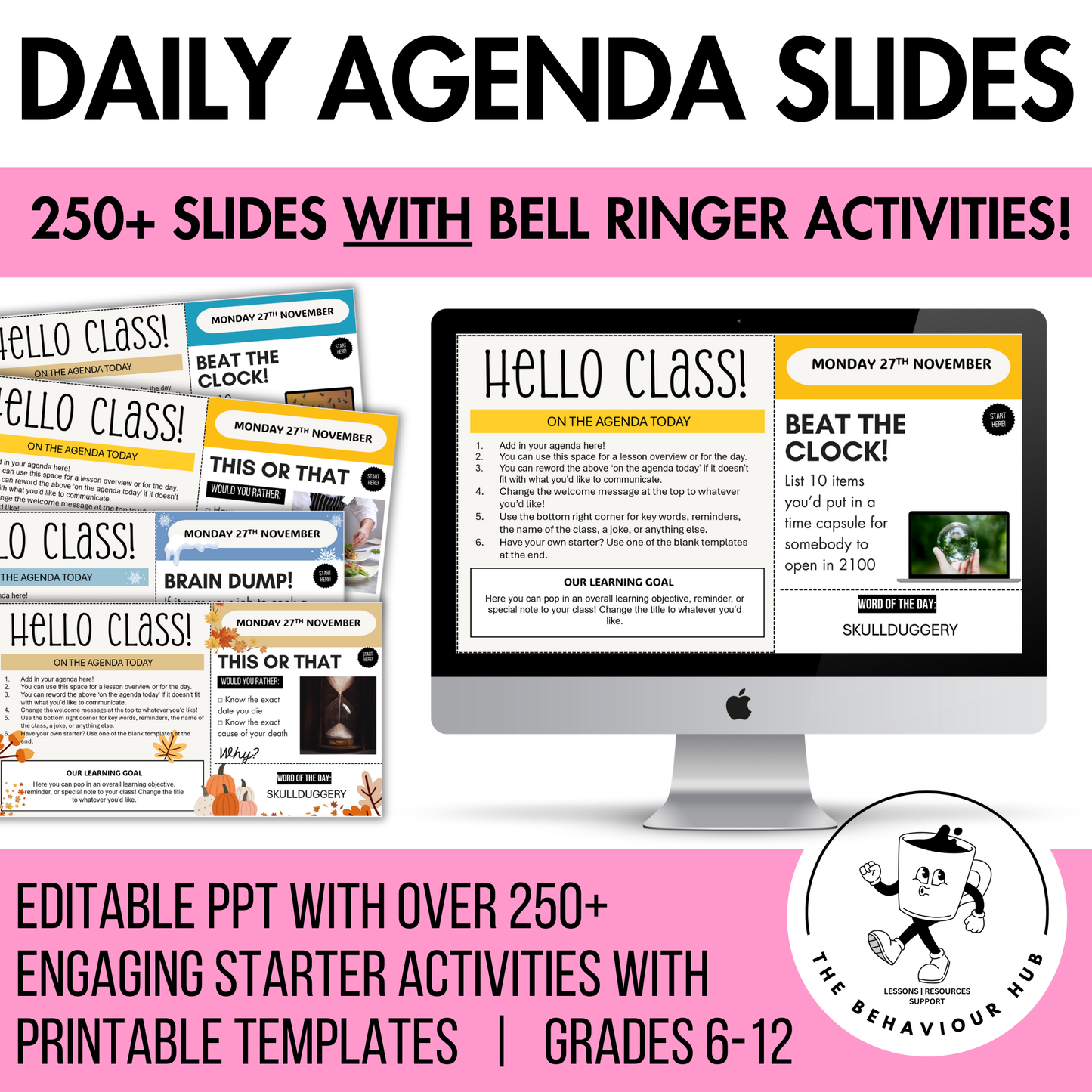 250+ Daily Lesson Agenda Slides WITH Bell Ringer Activities